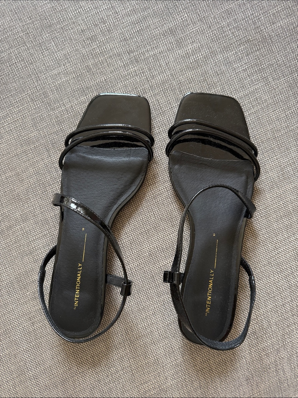 INTENTIONALLY BLANK Black Square-Toe Strappy Sandals